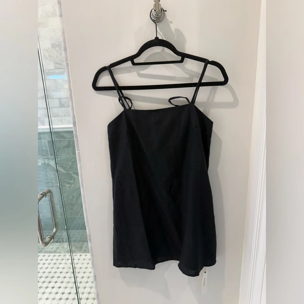 Reformation Black Satin Spaghetti-Strap Mini Dress - Picture 5 of 6
